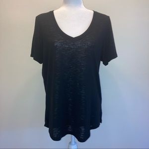 Athleta Top Semi Sheer Burnout V Neck Black Large